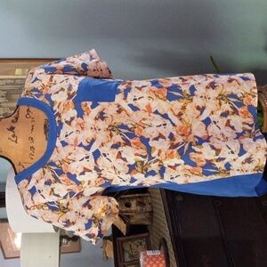 J. Crew Blue and Cream Multicolored Floral Print Blouse